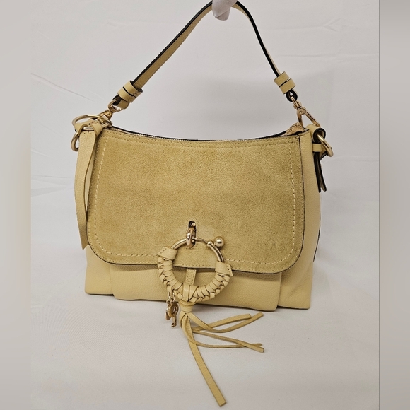 See By Chloe Joan Two Way Leather And Suede Crossbody Bag In Straw Beige Gold - Picture 6 of 17
